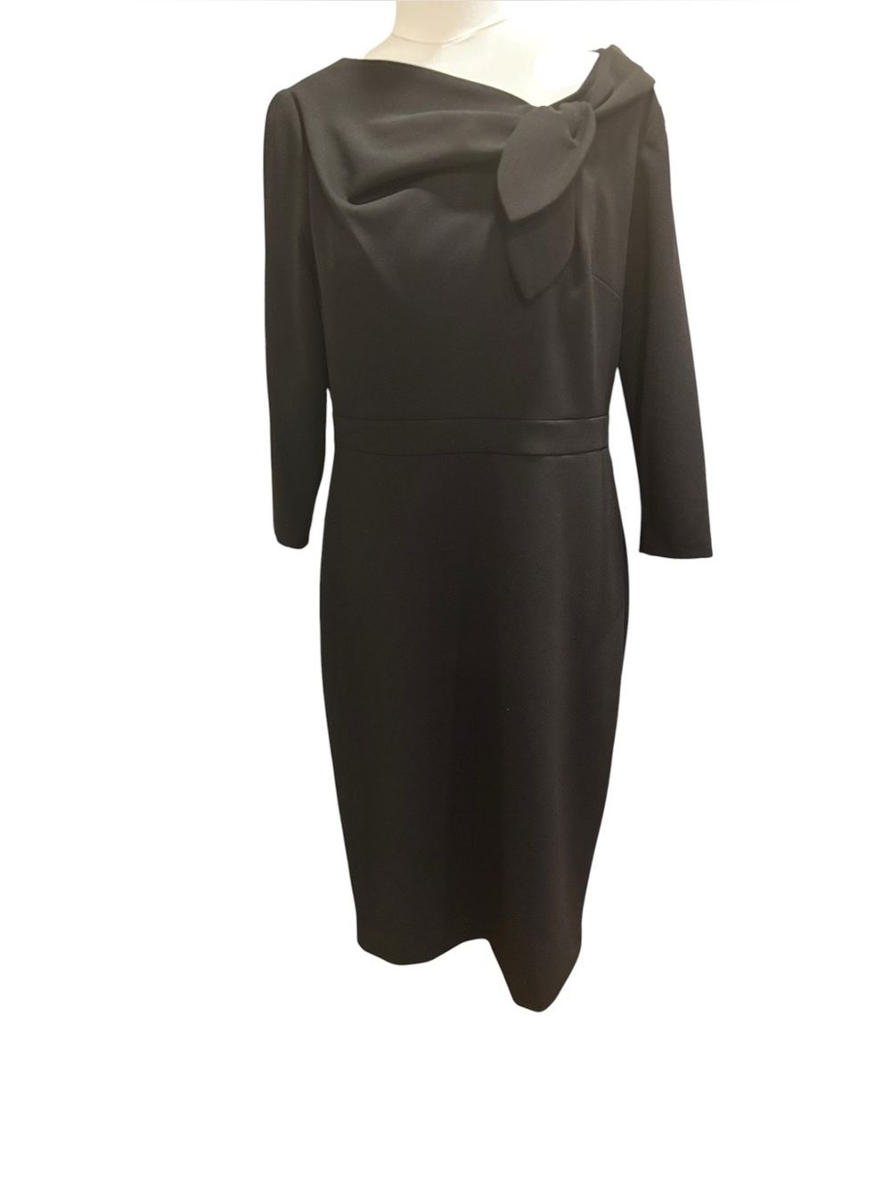 Calvin Klein Black Bow Neck Sheath Dress Size 12 Elegant Cocktail Career LBD